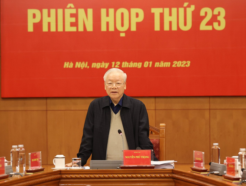 Tổng Bí thư Nguyễn Phú Trọng phát biểu tại Phiên họp thứ 23 Ban Chỉ đạo Trung ương về phòng, chống tham nhũng, tiêu cực ngày 12.1.2023- Ảnh: Trí Dũng
